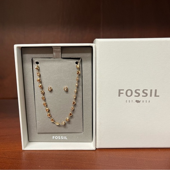 Fossil Rose Gold Tone Stainless Steel Hearts Necklace & Earring Set - Picture 4 of 10